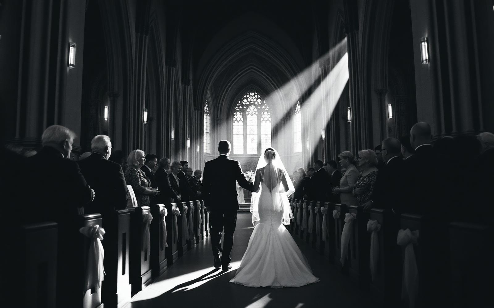Cathedral aisle with light rays